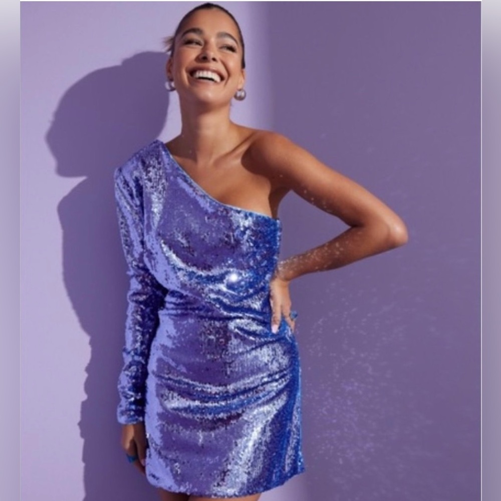 Bardot x Revolve Blue Sequin One Sleeve mini Dress size M